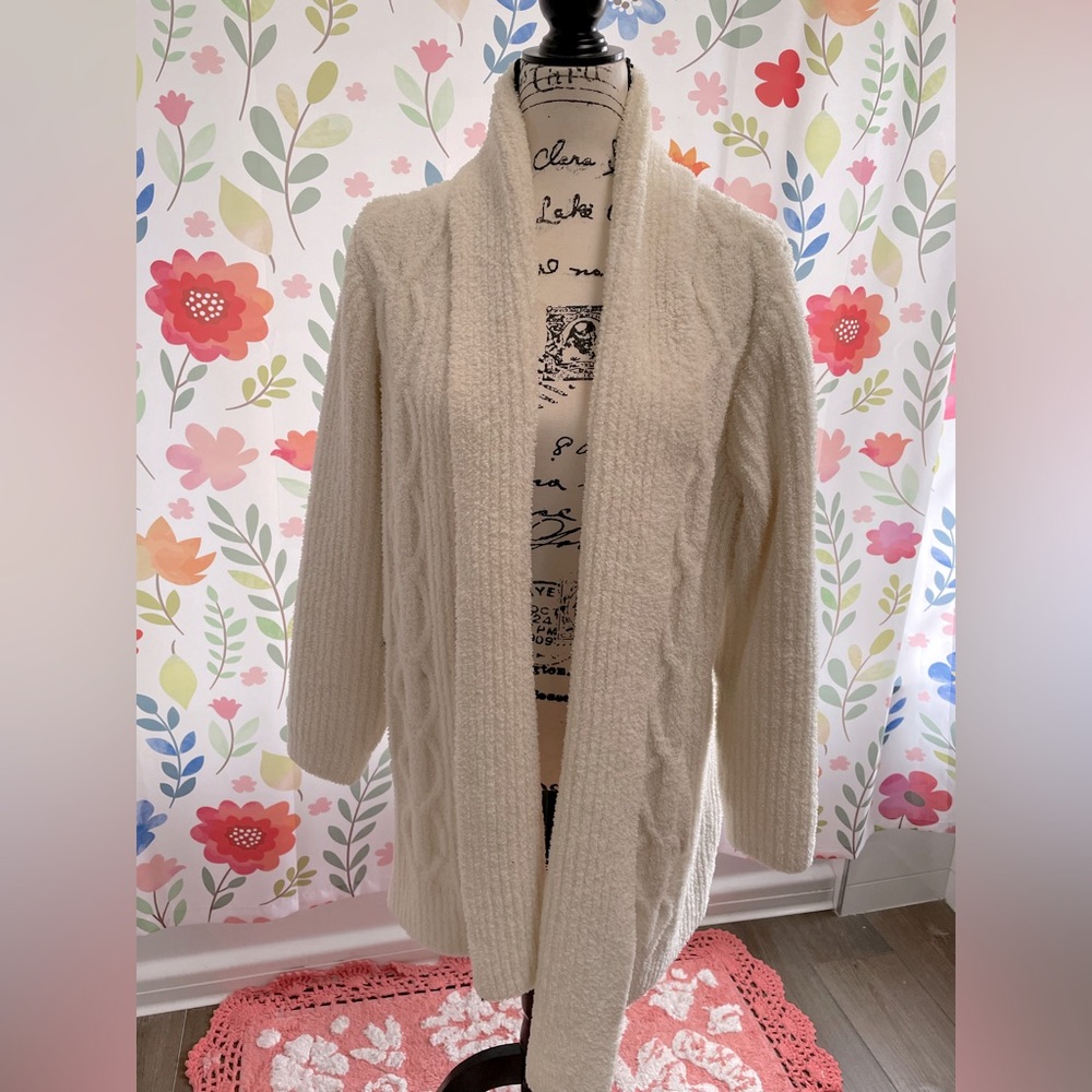 Barefoot Dreams Cozy Chic Cable Cardigan Cream M pre-owned